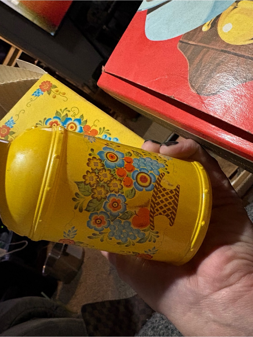 Vintage Avon Yellow Floral Tin Canister - Decorative Home Accent